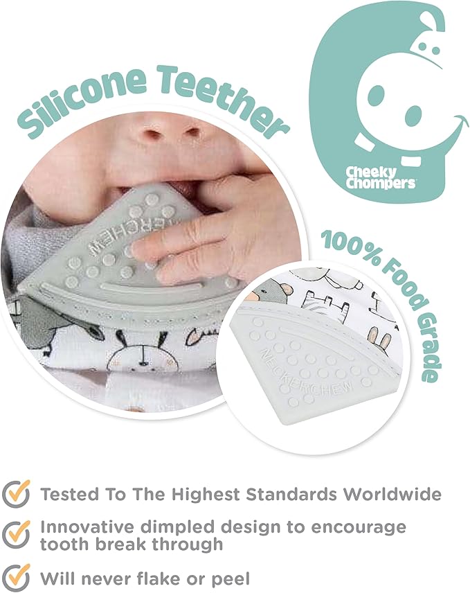 Cheeky Chompers Neckerchew Teething Bib, 2-in-1 Bandana Style Bib w/Food Grade Silicone Teether