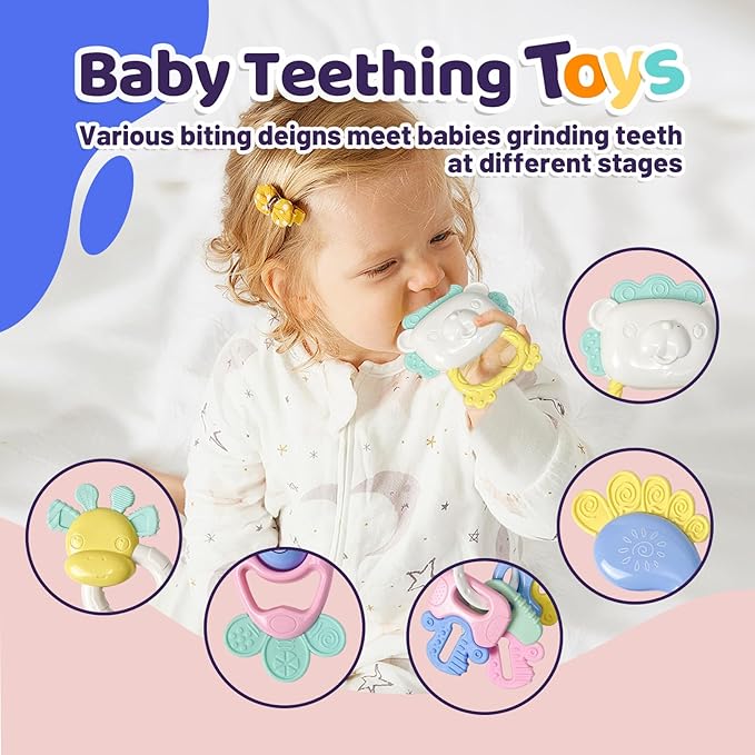 Cuterabit 13PCS Baby Rattles 0-6 Months, Baby Teething Toys with Storage Case, Infant Toys 0-3-6-12 Months, Baby Girl Toys, Best Newborn Christmas Gift for Babies Infants Boy Girl