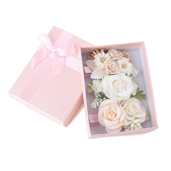 Flower Hair Clips Set-Cherrboll 3pcs Floral Hair Bow Accessories for Baby Girl Toddles Teen Gifts