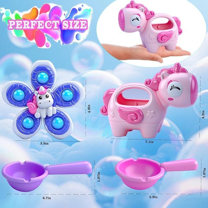 Baby Bath Toys for Kids Ages 1-3, Bathtub Toys for Babies 6-12-18 Months Toddlers, Suction Cup Spinner Toys & Unicorn Watering Can, Sand Beach Pool Water Table Toys for Infants Girls 1 2 3 4(Pink)