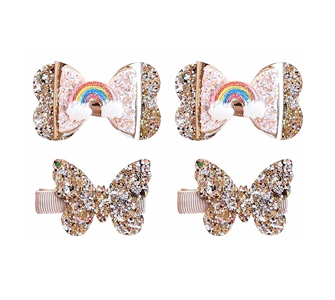 New Glitter Gold Bows Hair Clip For Girls, Baby Girl Toddler Clips, Hair Accessories.(FJ98) (4 Pcs Gold)