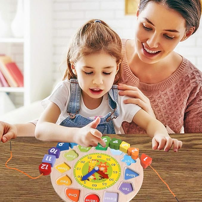 Skrtuan Wooden Sorting Clock Toy for Toddlers 3-5 Years Old, Montessori Shape Color & Animal Puzzle, Educational Learning Gift for Teaching Time, Numbers, and Fine Motor Skills