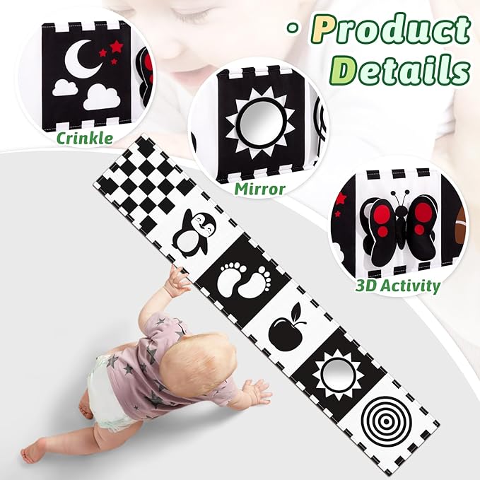 Yeeeasy High Contrast Baby Book and Sensory Toy Set for 3 Months – Soft Crinkle Pages, Tummy Time Development, and Safe Mirror for Visual Stimulation – Ideal Newborn Gift for Boys and Girls