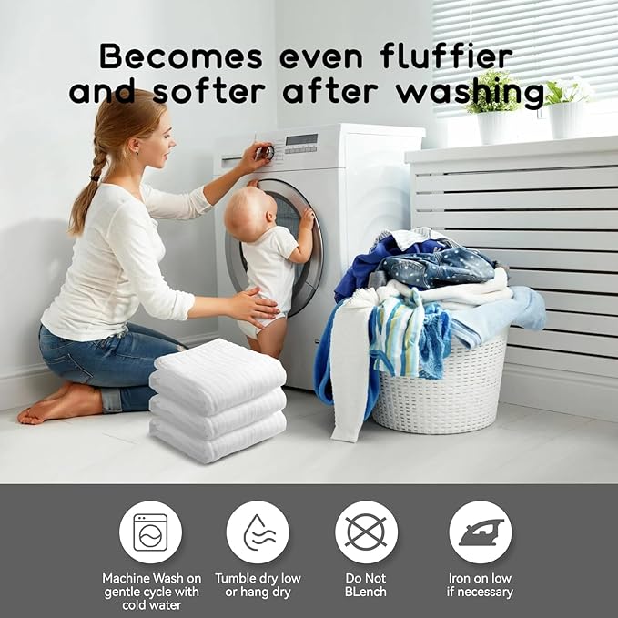 Baby Hooded Towels for Babies and Toddlers, Muslin Baby Bath Towel Soft and Absorbency for Boys and Girls (White 2 Pack)