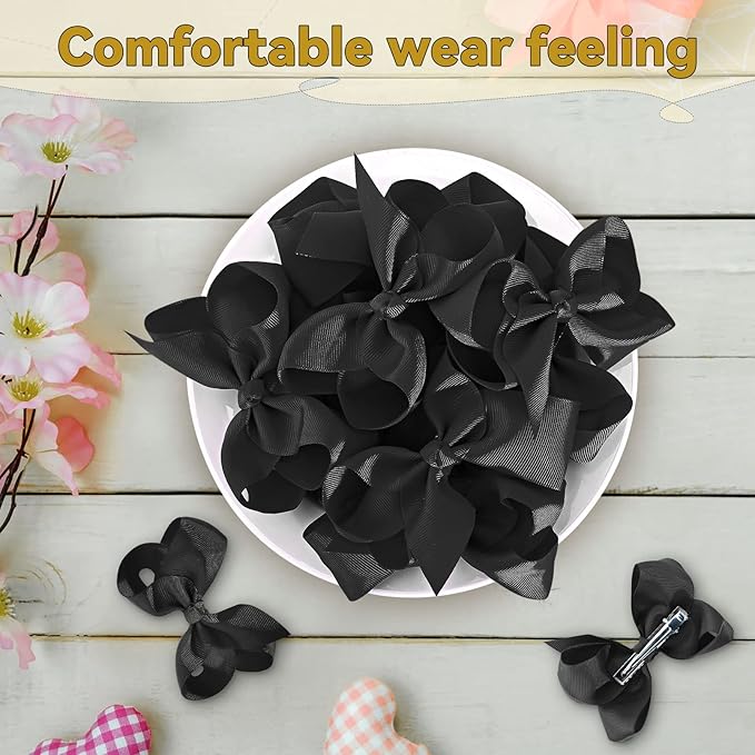 20Pcs 4" Hair Bows,Grosgrain Ribbon Solid Color Hair Bow with Alligator Clips,Hand-made Toddler Black Bows Hair Accessories for Girls Kids Children Little Teen (Black)