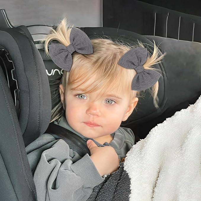 Baby Girls Hair 3'' Bows Clips Set Handmade Bow Hair Clips Hair Accessories Alligator Clip for Babies Infant Toddlers Little Kids 6 PCS Navy Blue Dark Green Gray
