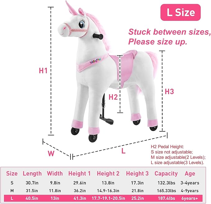 Ride on Horse Unicorn Toy for Kids Riding Horse Pony Rider Mechanical Cycle Walking Action Plush Animal for 6 to 14 Years, No Battery or Electricity,Max Load 187 LBS, Large Size