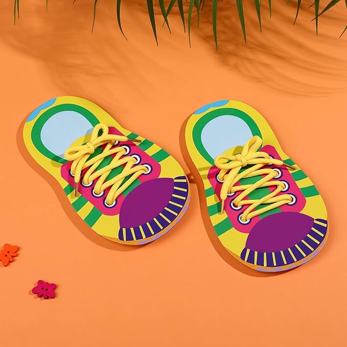 LUOZZY 10 Sets Shoe Trying Practice for Kids Shoelace Threading Teaching Toys Learn to Tie Shoelaces Toy Fine Motor Skills Toy Threading Game for Kids, Random Color
