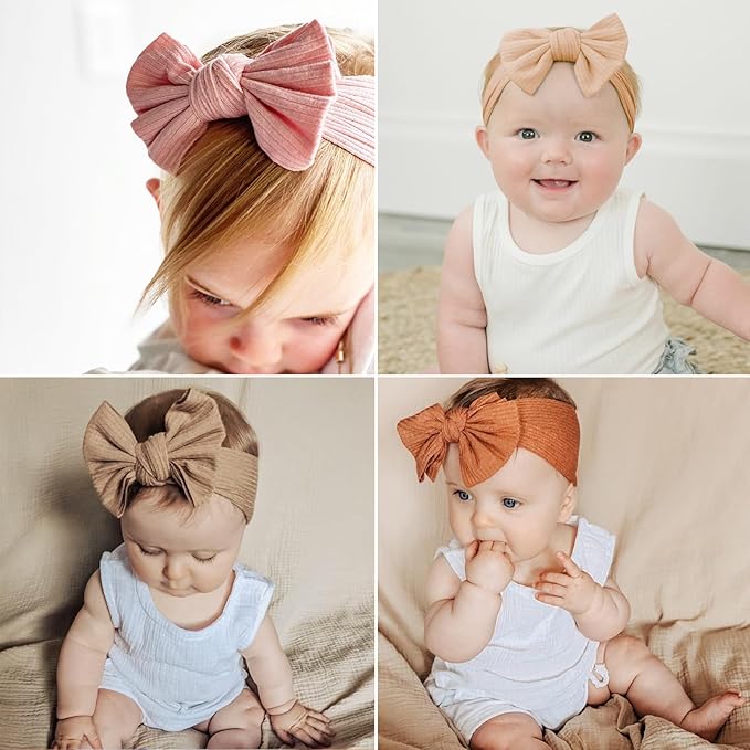 Cupimatch 6 Pieces Baby headbands: Bow design Soft Thread Cotton Solid color Comfort Headband Handmade Hair Newborn Infant Toddlers Kids