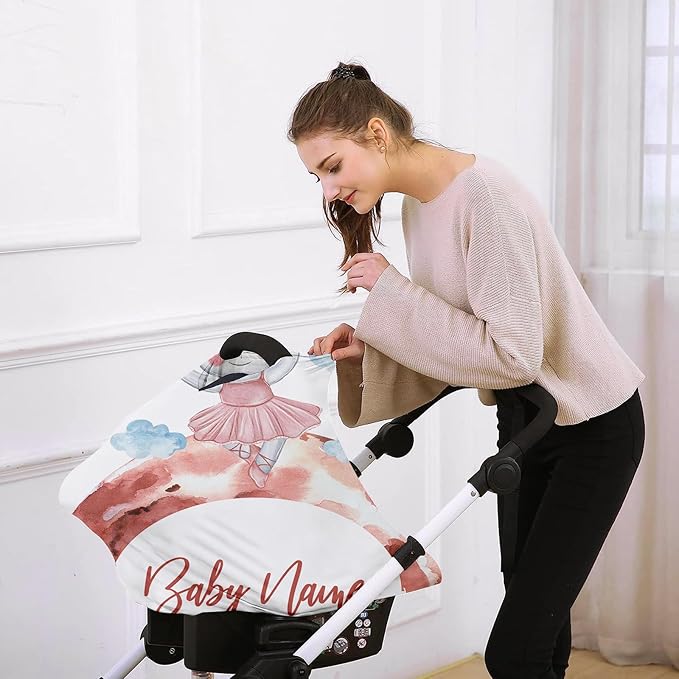 Custom Car Seat Covers for Babies - Breathable Baby Car Seat Cover for Girls Boys, Kick-Proof Newborn Carrier Canopy Stretchy Stroller Cover for 4 Seasons Pink Bear Print(27"x29")