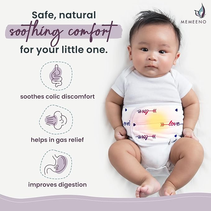 MEMEENO Belly Band for Baby Gas and Colic Relief - Heating Pad for Colic, Heated Tummy Wrap for Newborn infants, Love Him