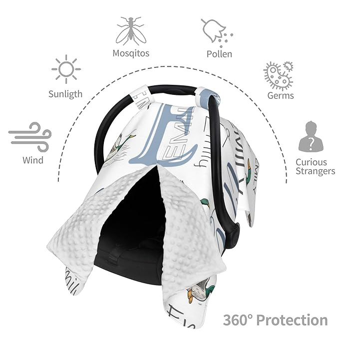 Personalized Baby Car Seat Canopy with Name Custom Minky Mallard Duck Car Seat Covers Nursing Cover for Breastfeeding Multi-Use Cover Infant Carrier Carseat Winter Cover for Newborn Girls Boys