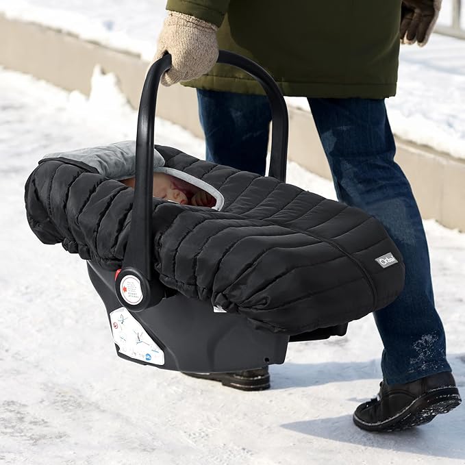 Orzbow Car Seat Cover Baby, Winter Car Seat Cover for Infant Boys & Girls, Warm Carseat Covers Baby with Plush Lining for Cold Weather, Waterproof, Universal Fit, Newborn Essentials, Black