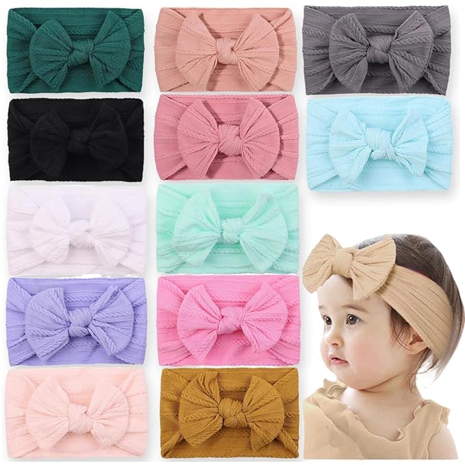 Photography Props Hairband，Super Stretchy Soft Knot Headbands with Hair Bows Head Wrap Hair Accessories For Newborn Baby Girls Infant Toddlers Kids （12 Colors）