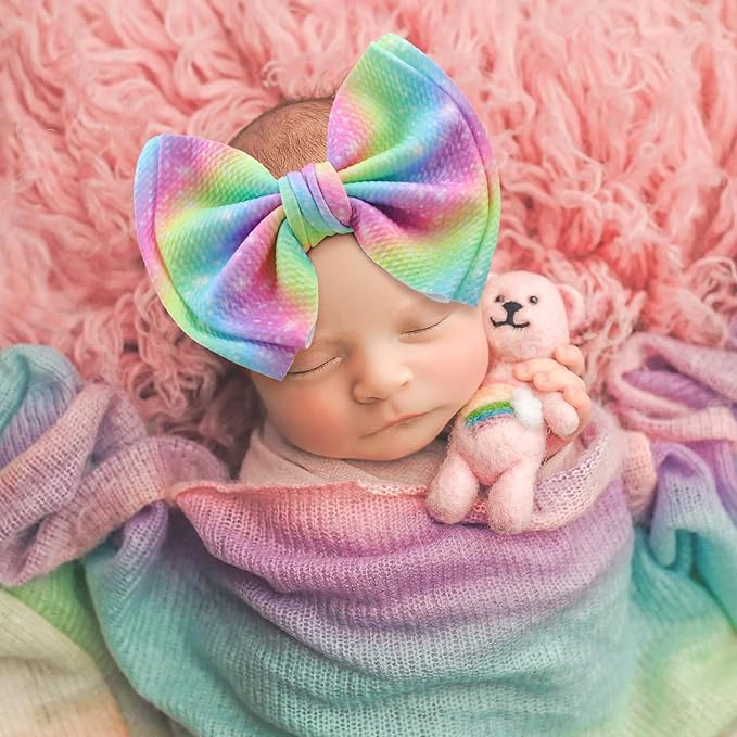 YanJie 7'' Rainbow Headbands for Baby Girls Newborn Infant Toddler Kids Hair Bows Girl Hair Accessories Dreamy Colorful Fashion Head Bow