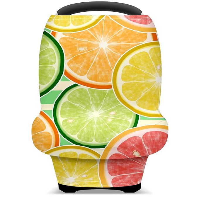 Baby Car Seat Stroller Covers Citrus Lemon Orange Slices Fruit Nursing Cover Breastfeeding Scarf Soft Breathable Stretchy Infant Car Canopy Coverage Carseat Cover for Boys and Girls Multi Use