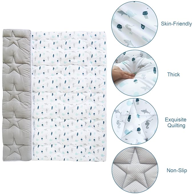 SPRINGSPIRIT Baby Play Mat for Boys Girls,50'' x 50'' Baby Playmat for Playpen, One-Piece Crawling Play Mat Non Slip, Toddlers, White Ocean