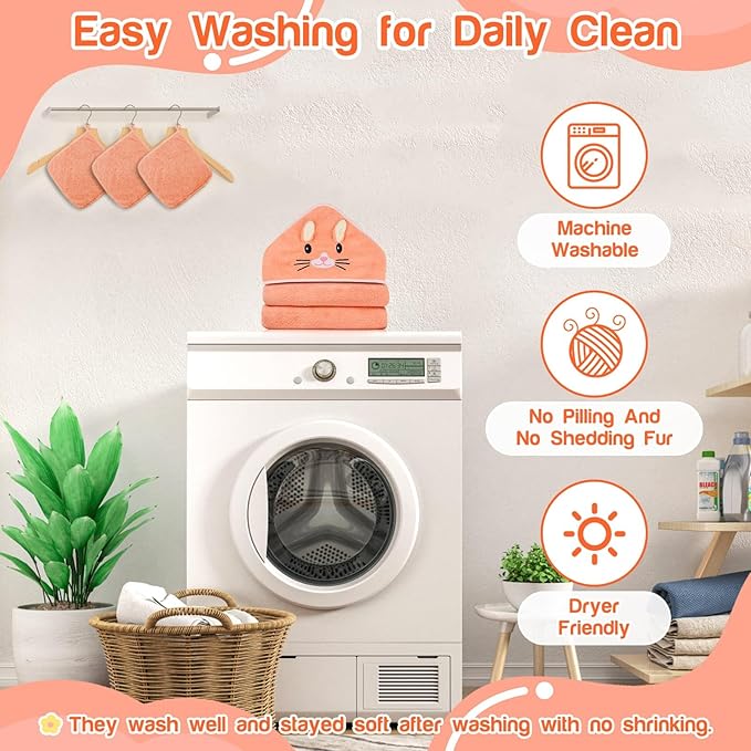 4 PCS Hooded Baby Towels, Soft Baby Towel, Absorbent Baby Bath Towel, Baby Towels and Baby Washcloths for Newborns, Toddlers, and Kids, 32x32 in Baby Towel with Hood for Boy and Girl (Orange Kitten)