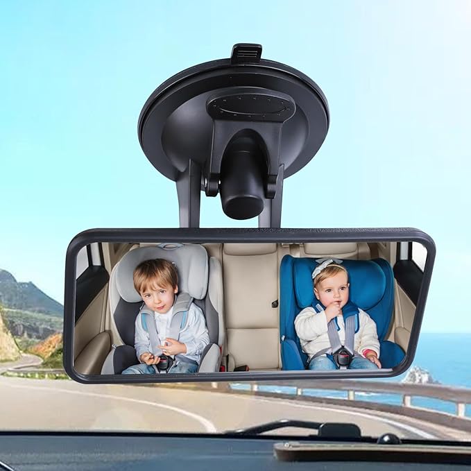 Baby Car Mirror with Suction Cup, 4.4"×2" Rectangular HD Glass Interior Rear View Mirror, 360° Rotation Adjustable Baby Rear Facing Mirrors for Windshield, Universal Car Accessories