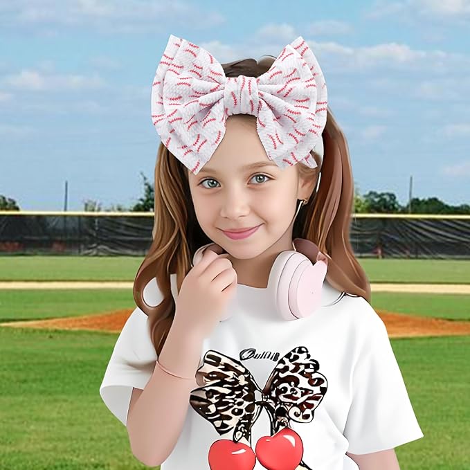 Baseball Baby Bows Headbands Game Day Hair Bow High Stretchy Soft Nylon Headbands Handmade Hairbands with Bows Hair Accessories for Infant White Red