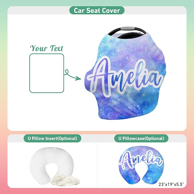 Personalised Car Seat Cover for Babies - Multi-use Carseat Canopy Cover with Name, Light Purple Car Seat Covers, Christmas Birthday Gifts for Infant Boys and Girls