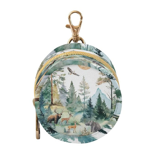 Pacifier Holder with Clip Pacifier Case for Diaper Bag Round Baby Pacifier Pouch Box Bag Portable White Moon Deer Bear Trees Stream