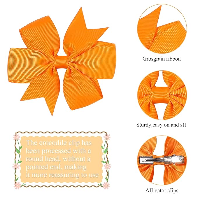 Choicbaby 3 Inches Hair Bows for Girls Orange Grosgrain Ribbon Pinwheel Hair Bows Clips Toddler Hair Clips for Birthday Baby Shower 6 Pack Photo Props