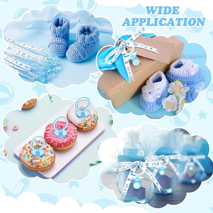 Junkin 60 Pieces Baby Shower Pacifiers Necklace Acrylic Pacifiers Necklace Charm for Girls Boys Baby Shower Party Favors Decorations, Boy Style(Blue, White)