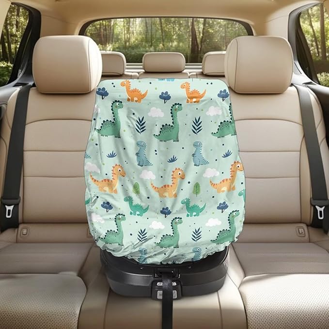 XYZCANDO Dinosaurs Print Car Seat Cover Girl Newborn Cartoon Car Seat Sun Protection Easy to Install Car Seat Sun Cover for Baby Elastic Car Seat Covers for Babies Car Accessories Gift for Friends