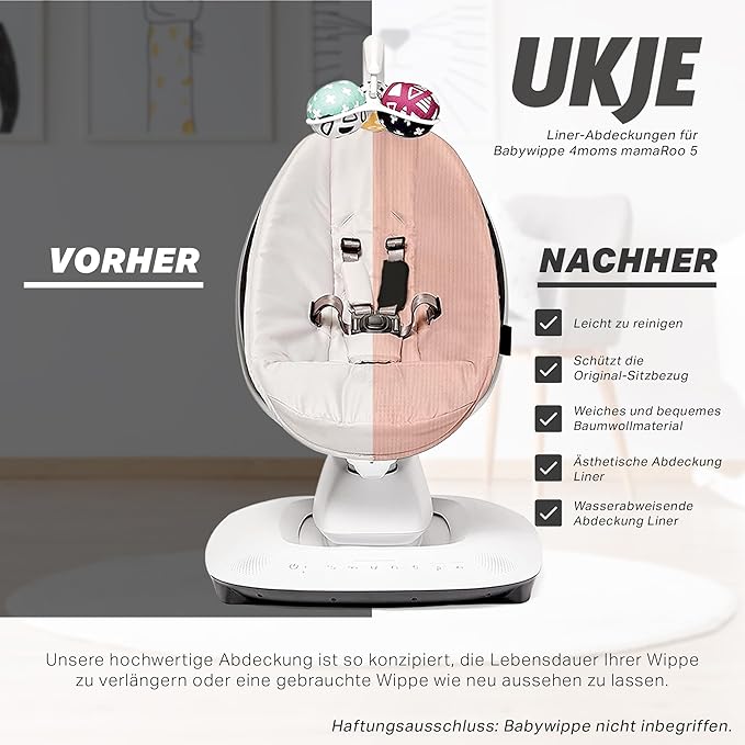 Ukje Protective Swing Cover Compatible with 4moms or MamaRoo 5, Multi-Motion Baby Swing, Baby Swing Liners, Baby Rocker Cover, Easy to Install, Easy to Wash, Handmade in Europe, Grey