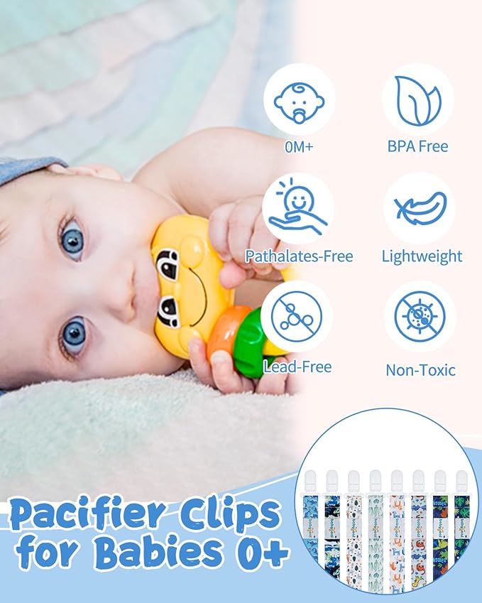 babygoal Aniaml Neutral Pacifier Clips, 8 Pack Binky Paci Holder Clips Fits for Most Baby Pacifiers and Binkies