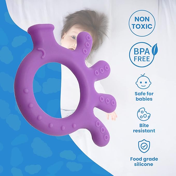 Gadgetime USA Silicone Finger Teether Toy - Handheld Teething Relief for Girls & Boys - Chew Toy - Stimulating & Soft Soothing Chew Toys - BPA Free (Purple)