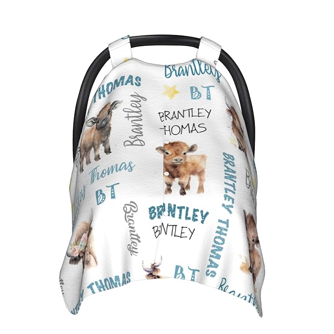 Custom Baby Car Seat Canopy Personalized Car Seat Covers with Name for Baby Boys Girls Customized Buffalo Nursing Breastfeeding Cover Infant Carseat Canopies Newborn Minky Baby Blanket