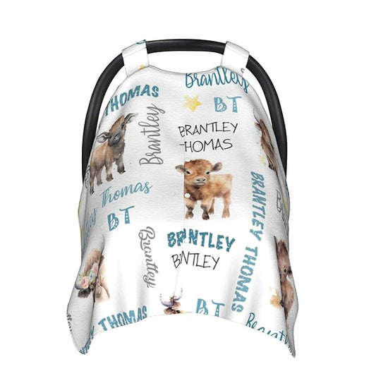 Custom Baby Car Seat Canopy Personalized Car Seat Covers with Name for Baby Boys Girls Customized Buffalo Nursing Breastfeeding Cover Infant Carseat Canopies Newborn Minky Baby Blanket