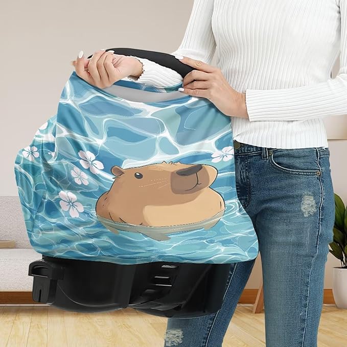 Capybara Baby Car Seat Cover for Travel - Breathable and Lightweight - Infant Car Seat Cover for Sun, Soft Nursing Cover Up for Breastfeeding