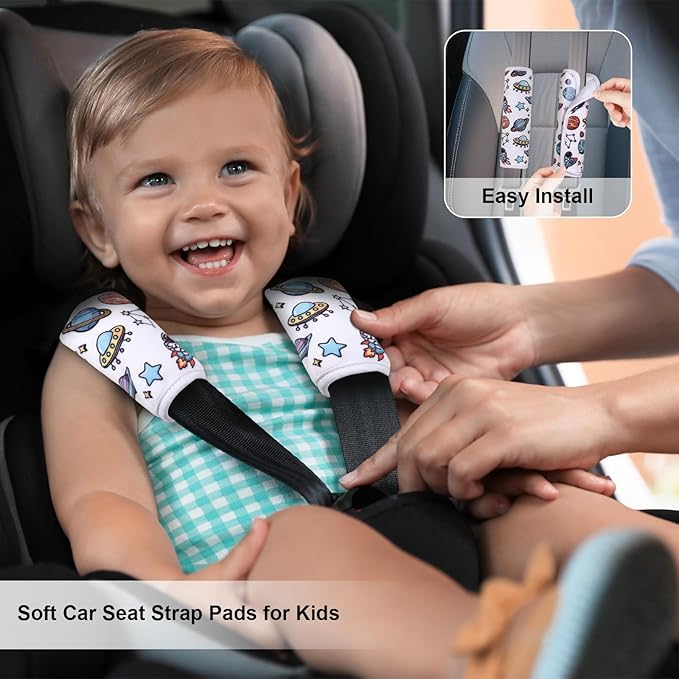 Seat Belt Covers for Kids, Double-Sided Use Shoulder Pads for Kids, Comfort Neck Strap Covers, Cute Car Seatbelt Cushion Covers for Boys Girls(2 Pack)
