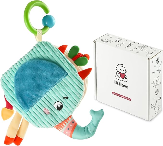 Baby Soft Book Toys for Car Seat 6-12 Months, Sensory Travel Toy 3-6 Months, Montessori Crinkle Busy Book Learning Animals for Roadtrip, Cloth Activity Baby Valentine Gift with Squeaky Textures