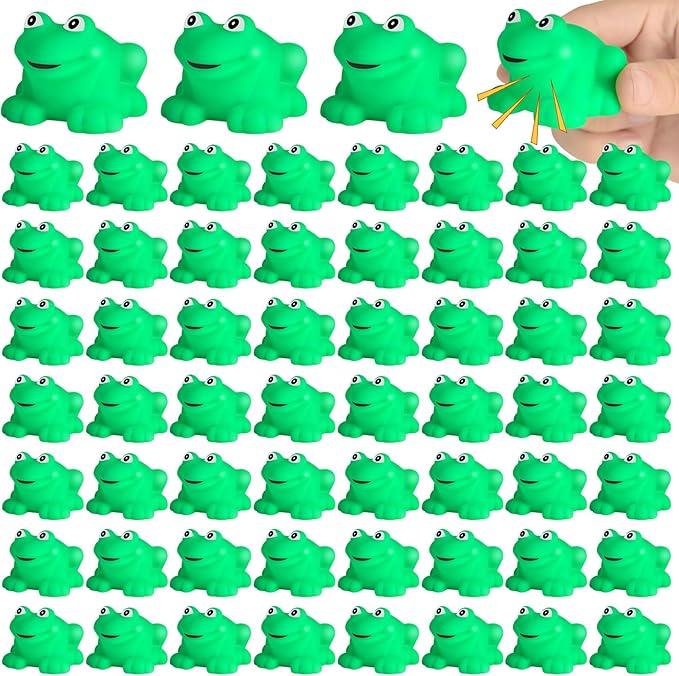 Mototo 60 PCS Rubber Frogs Little Squeaky Frogs Float Bath Toy Green Shower Swimming Bathtub Toy Easter Egg Stuffers for Hyundai Santa Cruz Jeep Game Prize Froggy Birthday Party Classroom School Decor