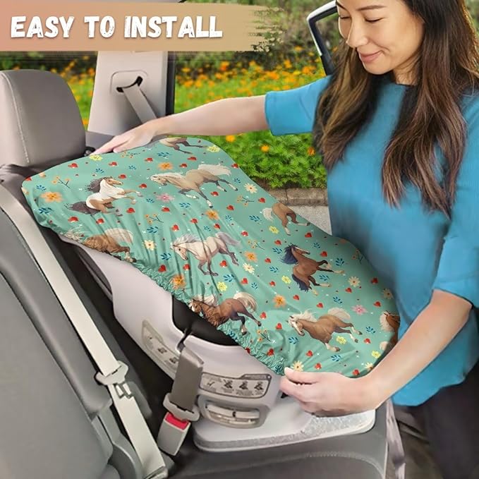 Car Seat Sun Shade Cover, Portable Car Seat Cover Baby Trend Car Seat Protector, Easy Installation for Baby & Kids, Horse Green