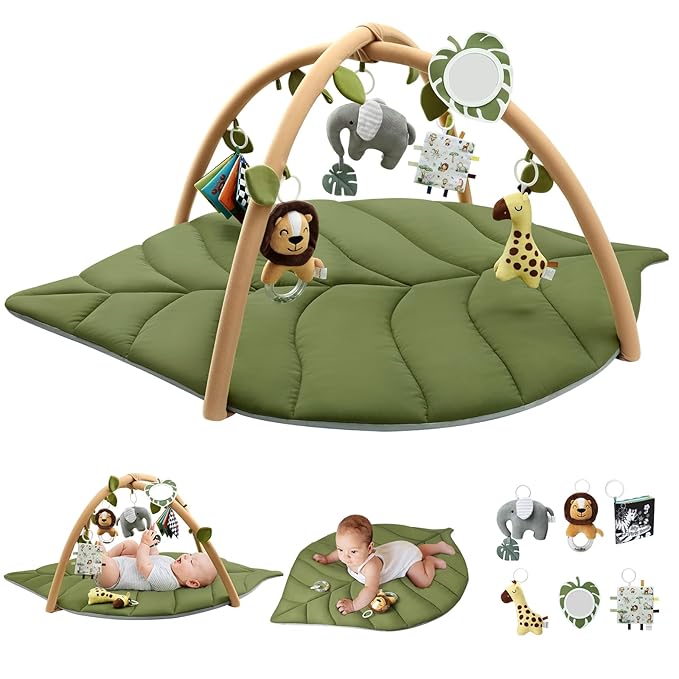 Baby Play Gym Mat,Sage Green + Baby Play Gym, Leaf Shaped
