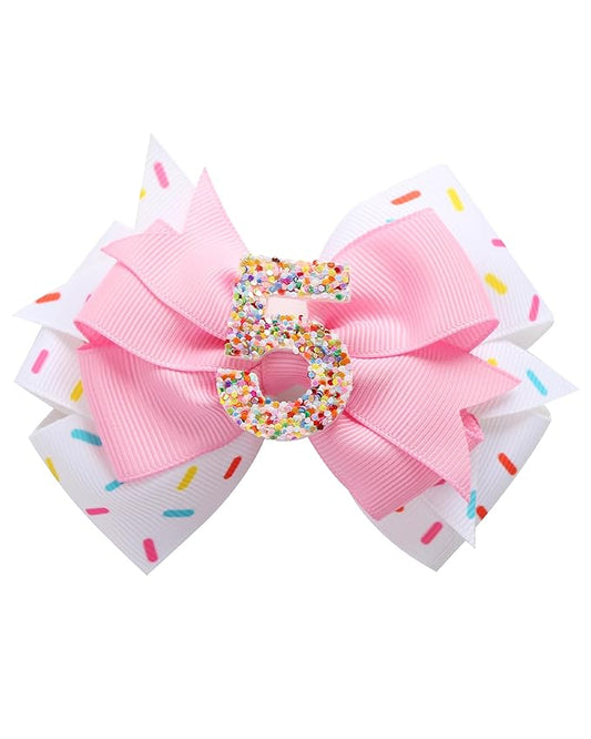 Birthday Hair Bow for Baby Girls 1 2 3 4 5 6 Years Sprinkle Decorations Confetti Ice Cream Party Pink Hair Accessories for 5th Birthday