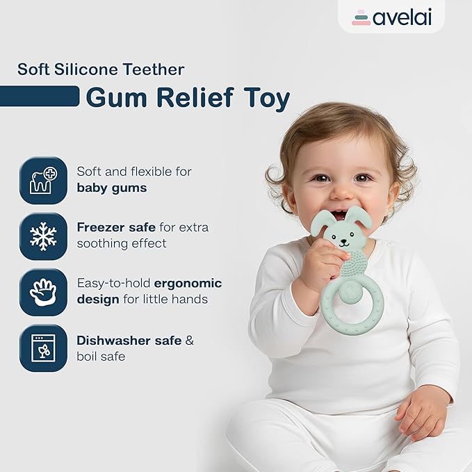 Bunny Baby Teether - Teething Toys for Babies 3-6 Months Teething Relief, Silicone Baby Teether Toys BPA Free, Baby Chew Toys & Infant Toys 0-12 Months, Baby Teethers Boys Girls