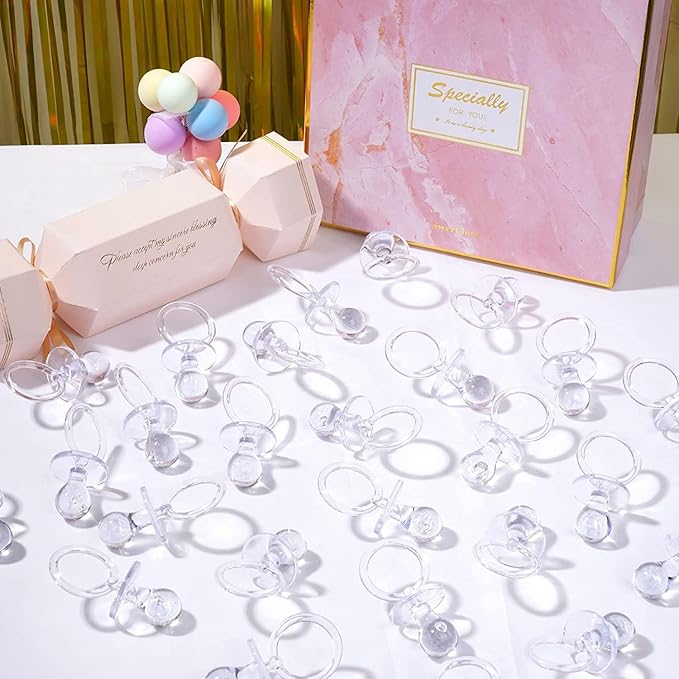 100 Pieces 2.75 Inch Plastic Pacifier for Baby Shower, Baby Shower Pacifier for Gender Reveal Party Decoration DIY Birthday Party Gift (Clear)