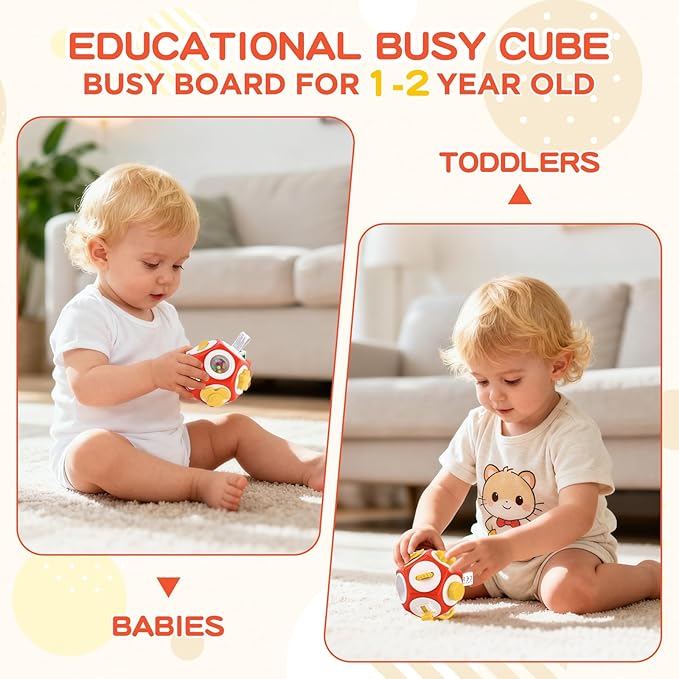 Montessori Activity Cube & Busy Board for 1 Year Old - 12-in-1 Travel Toys for Airplane & Car, Car Seat & Stroller Activity Toy, Toys Gift for 1 Year Old Boy Girl, Easter Basket Stuffers for Toddler