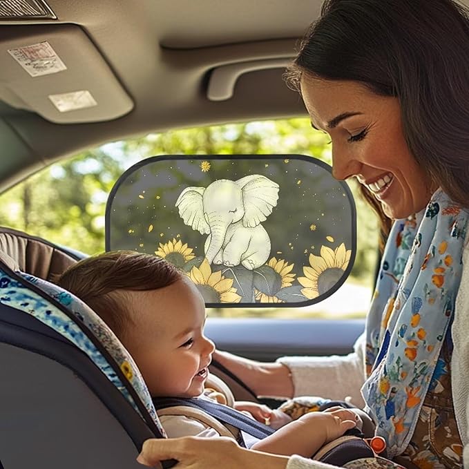 Bulopur Cute Elephant Window Shades for Car 2 Pack Sun Shade Car Window Baby Cute Design UV Protection Breathable Car Interior Automotive Fit for Most Cars, Vehicles, SUVs