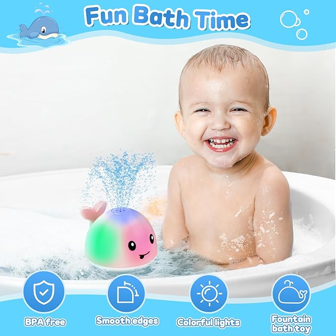 Baby Bath Toys for Kids Ages 1-3, Easter Basket Stuffers for 1 2 3 Year Girl, Whale Bath Toy Sprinkler Light up Bath Toys for Babies 6-12 Months, Toddler Bathtub Toys Newborn Baby Birthday Gifts