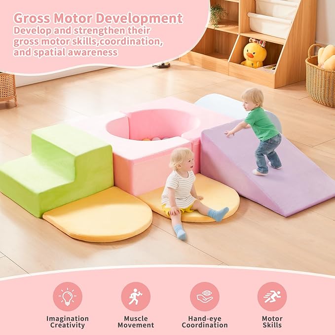 IFNOW Climbing Toys for Toddlers Indoor,7-Piece Foam Toddler Climbing Blocks Set, Colourful Soft Play Climbing,Play Gym Climber Structures for Toddler,Climb and Crawl Play Set with Widended Velcro