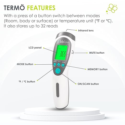 bblüv - Termö - Infrared Digital Thermometer, Non-Contact Forehead Temperature for Adults and Kids, Digital Thermometer for Home with Fever Indicator, Non-Touch Accurate & Instant Temperature Reading