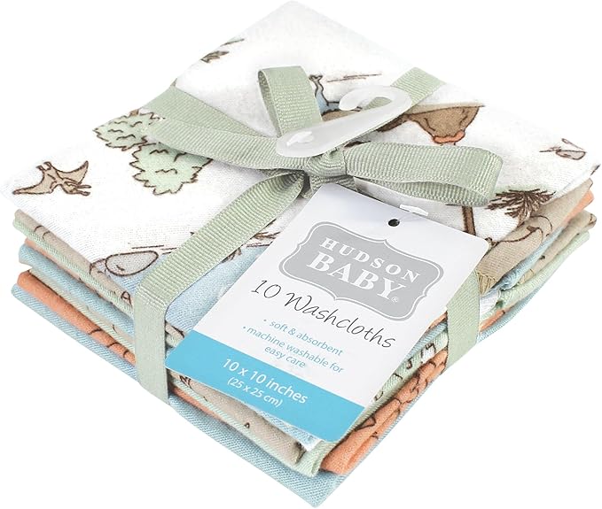 Hudson Baby Unisex Baby Flannel Washcloths, Dinosaur Adventures 10Pk, One Size
