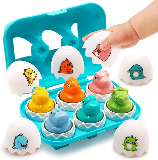 MOONTOY Dinosaur Egg Toys for Toddlers 1-3 Matching Game, Dino Eggs Montessori Toys for Babies 6-12 Month Baby Puzzles 12-18 Months Play Shape Sorter Sorting Sensory Gift Easter Basket Stuffers